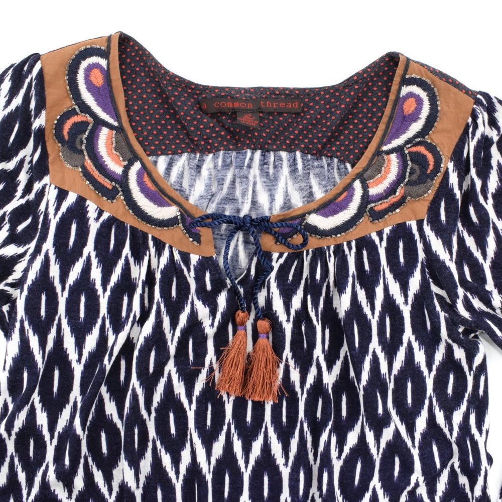 Anthro A Common Thread Ikat Embroidered Top XS - Picture 3 of 6